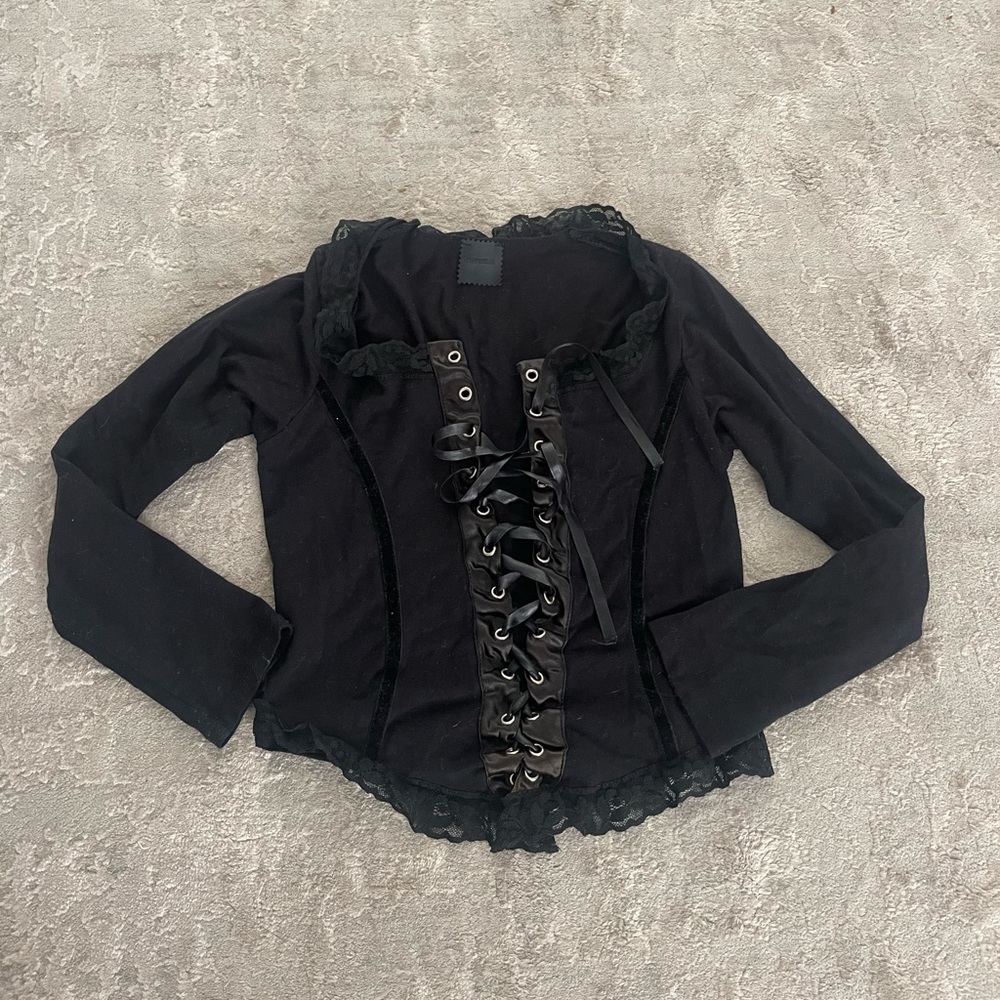Imperial Black Lace Up Top